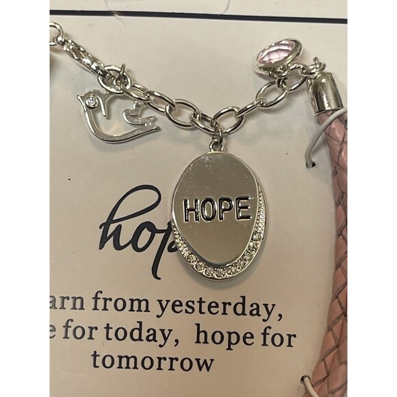 Pink Double Braided HOPE Adjustable Bracelet New - Picture 2 of 3